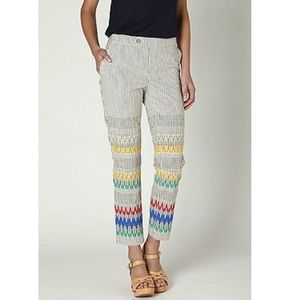 Anthropologie Striped Pants with Embroidery by Cartonnier, Size 10. EUC!